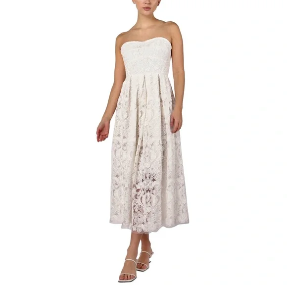 Anthropologie - Lace strapless white midi a line dress - Picture 2 of 11